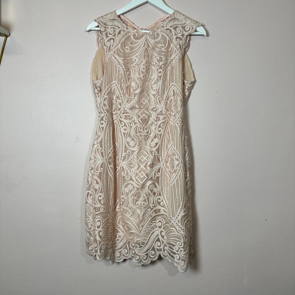 REISS Roxana Sheer Lace‎ Bodycon Dress Blush Pink Sleeveless UK 12 US 8